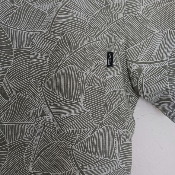 Molokai Surf Mens Short Sleeve Shirt M Collar Button Up Green Leaves Casual NWOT - Picture 4 of 10